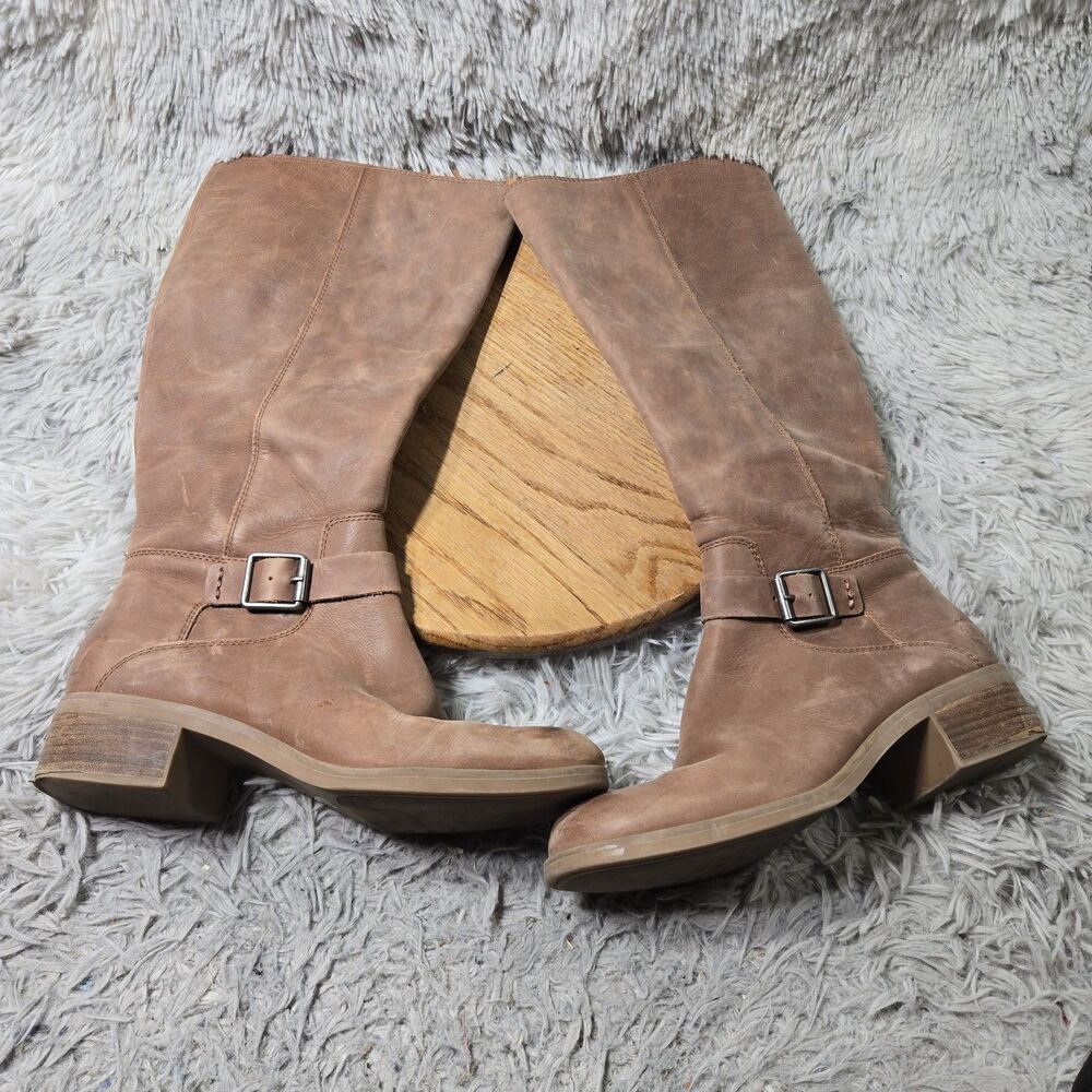 Lucky Brand Brown Leather Riding Boots Womens 8.5M Silver Buckle Western Comfy